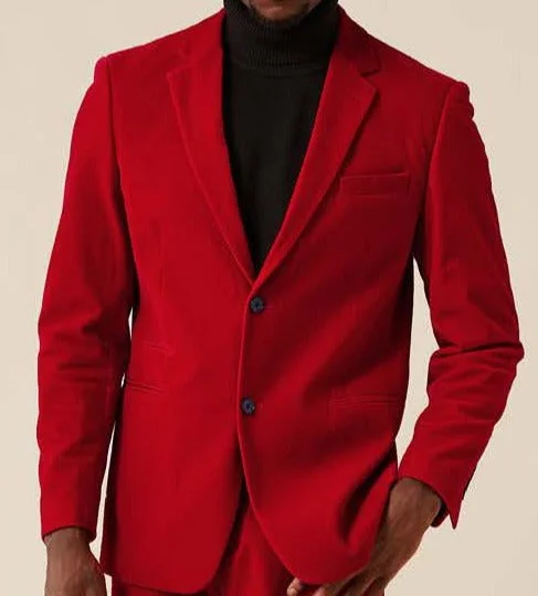 Men’s soft three-button suit-Inserch Single Breasted Velvet Blazer BL521-30 Red (FINAL SALE) (SIZE X, 3XL, 4XL ONLY)