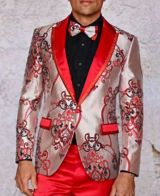 Men’s soft micro-pattern suit-INSOMNIA MZS-538 RED Blazer