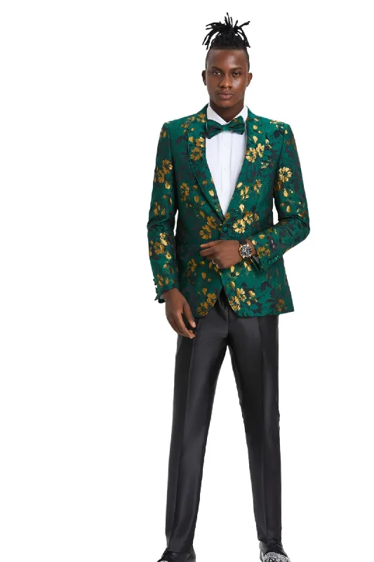 Men’s slim-fit seersucker suit-Intricate Collection: Men's Slim Fit Paisley Blazer in Green & Gold