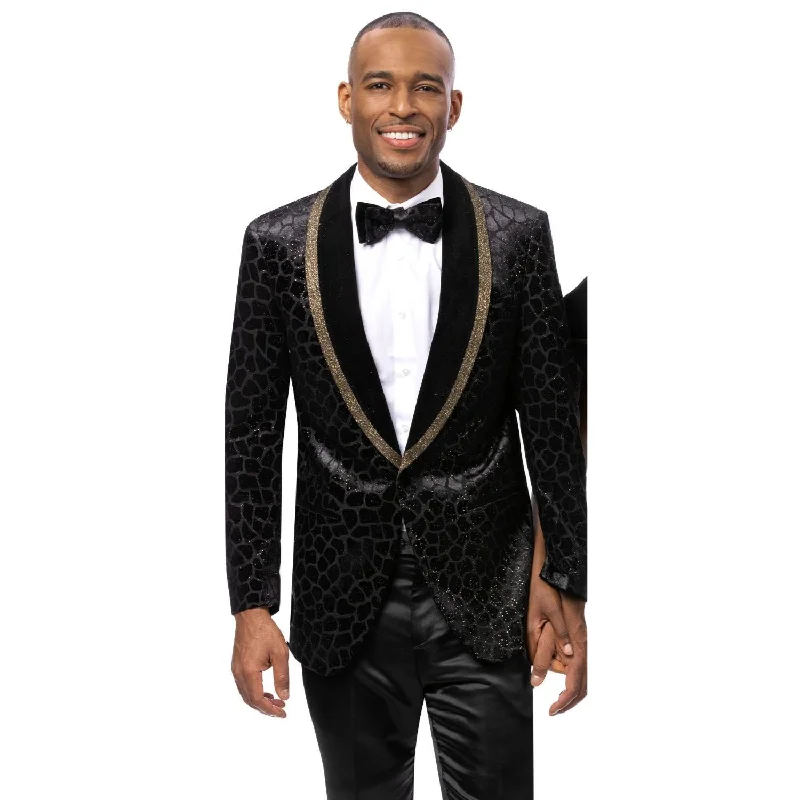 Men’s soft corduroy suit-Luxe Radiance Modern Fit Black and Gold Velvet Blazer with Gold Accents