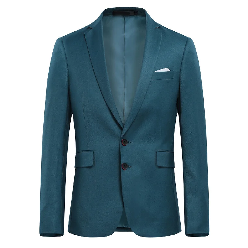 Men’s slim-fit poplin suit-Mens Solid Color Two Button Single Breasted Blazer Sea Blue