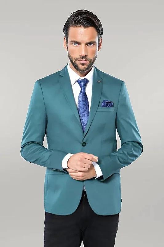 Men’s durable unstructured suit-Modeled Cotton Green Blazer - Wessi