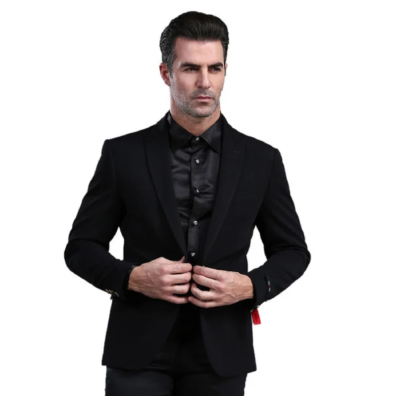 Men’s lightweight corduroy suit-Moonlit Mode Collection: Black Solid Color Skinny Fit Blazer