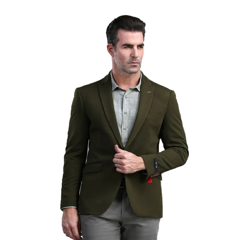 Men’s slim-fit corduroy suit-Moonlit Mode Collection: Green Solid Color Skinny Fit Blazer