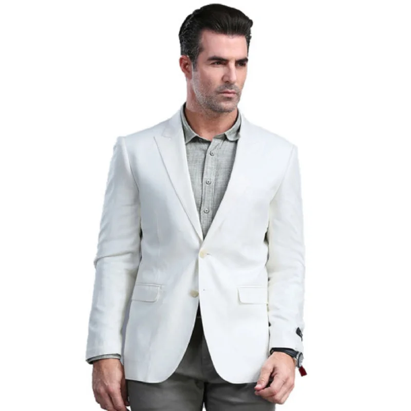 Men’s stylish windowpane suit-Moonlit Mode Collection: White Solid Color Skinny Fit Blazer