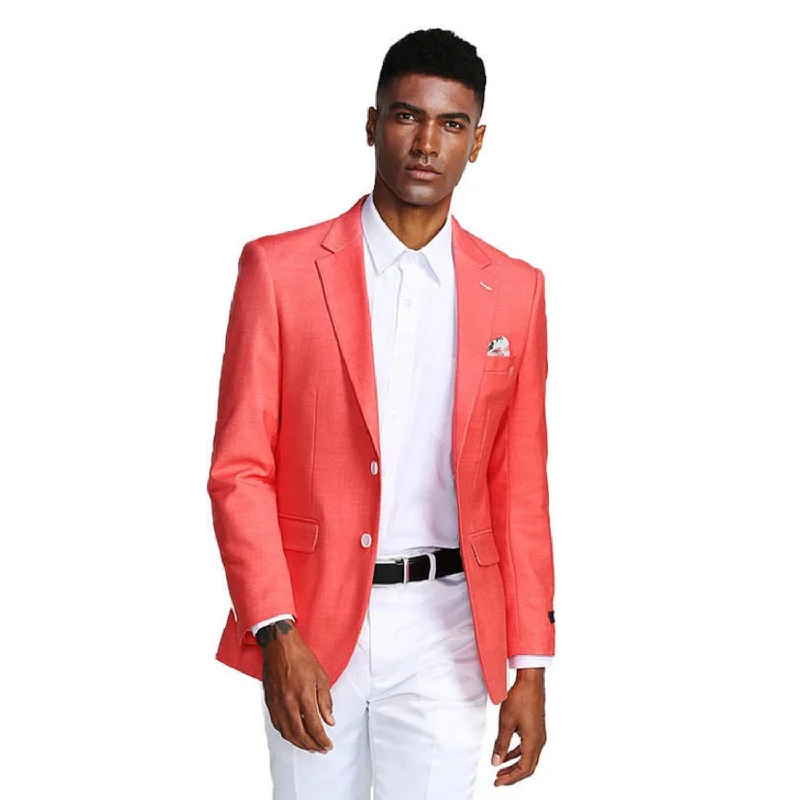 Men’s trendy windowpane suit-Oceanic Outfits Collection: Deep Salmon Solid Color Slim Fit Blazer