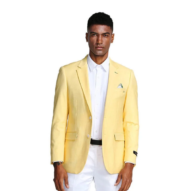 Men’s relaxed twill-blend suit-Oceanic Outfits Collection: Lemon Solid Color Slim Fit Blazer