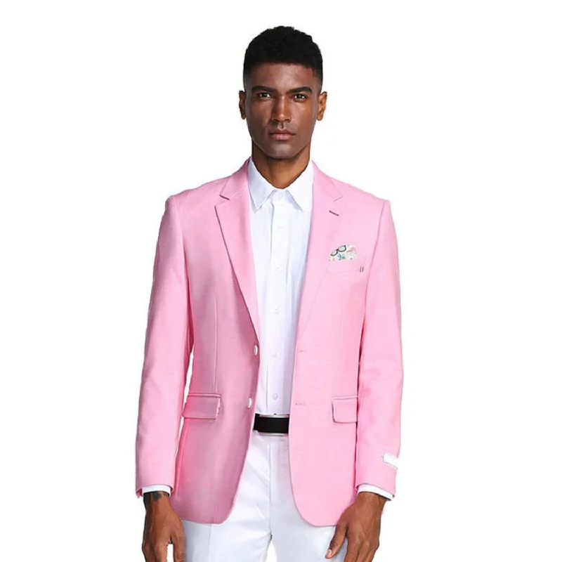 Men’s soft windowpane suit-Oceanic Outfits Collection: Pink Solid Color Slim Fit Blazer