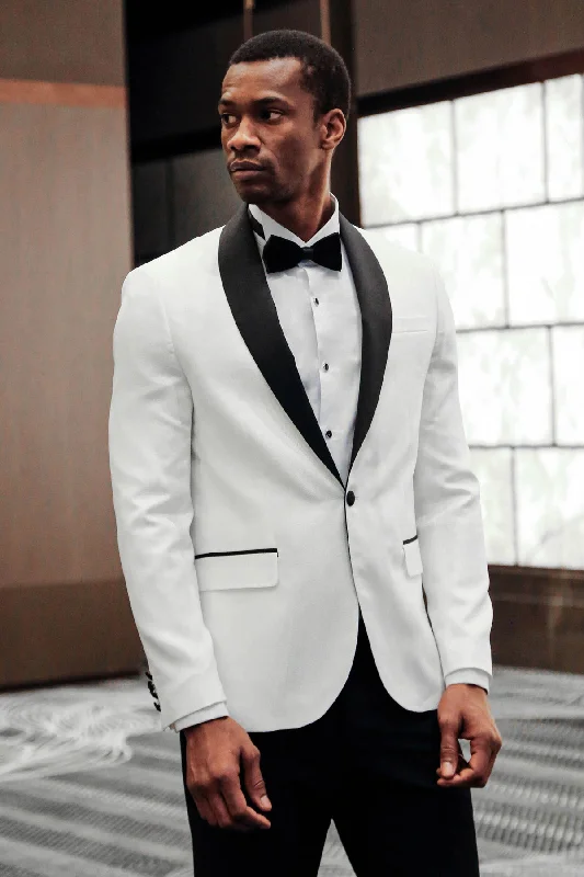 Men’s casual micro-pattern suit-Pentagon Patterned Shawl Lapel White Men Wedding Tuxedo Jacket - Wessi