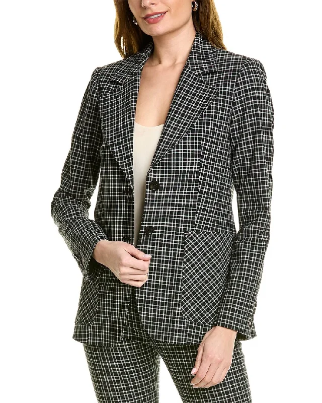 Men’s trendy twill-blend suit-Pink Tartan Tailored Patch Pocket Wool-Blend Blazer