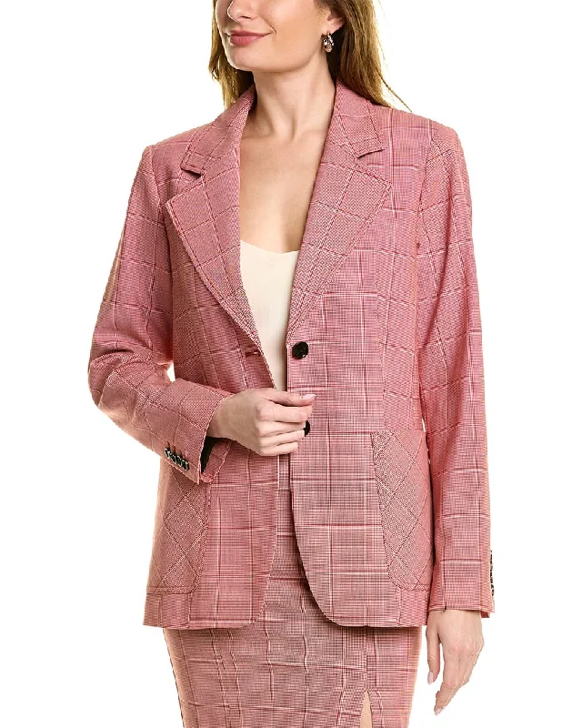 Men’s soft twill-blend suit-Pink Tartan Tailored Patch Pocket Wool-Blend Blazer