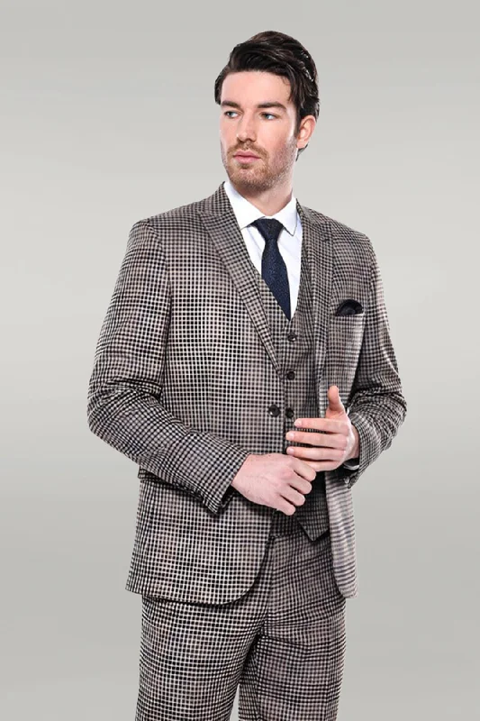 Men’s bold chalk-stripe suit-Plaid Slim-Fit Brown Men Blazer - Wessi