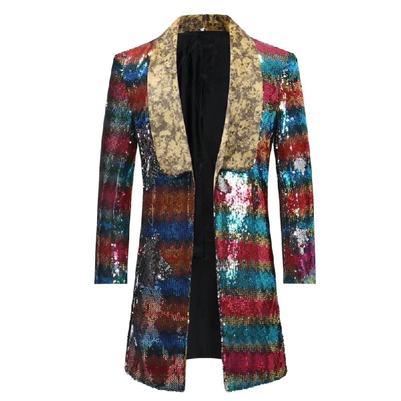 Men’s breathable poplin suit-Rainbow Gradual Sequins Md-Long Blazer