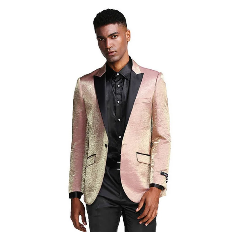 Men’s durable velvet suit-Selene Style Collection: Rose Solid Shine Single Breasted Slim Fit Blazer