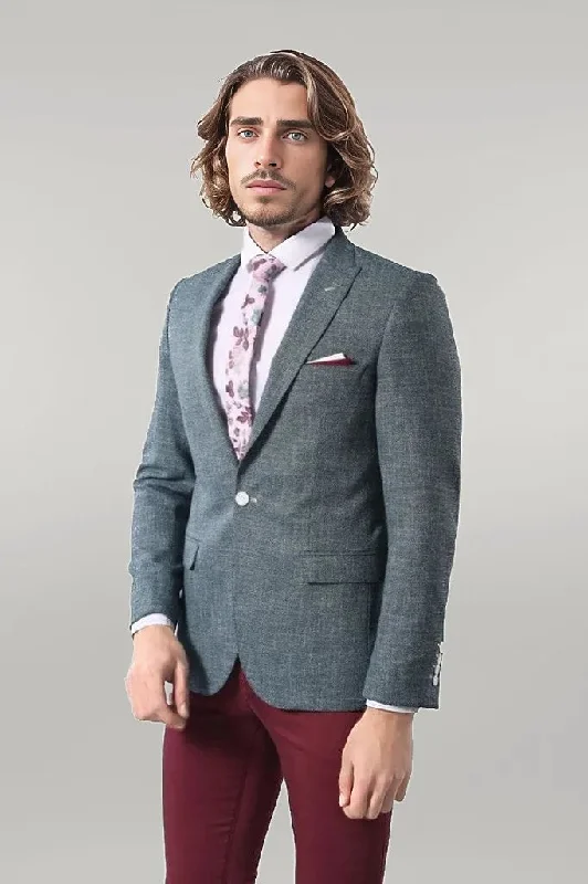 Men’s stylish windowpane suit-Self-Patterned Green Men's Blazer | Wessi