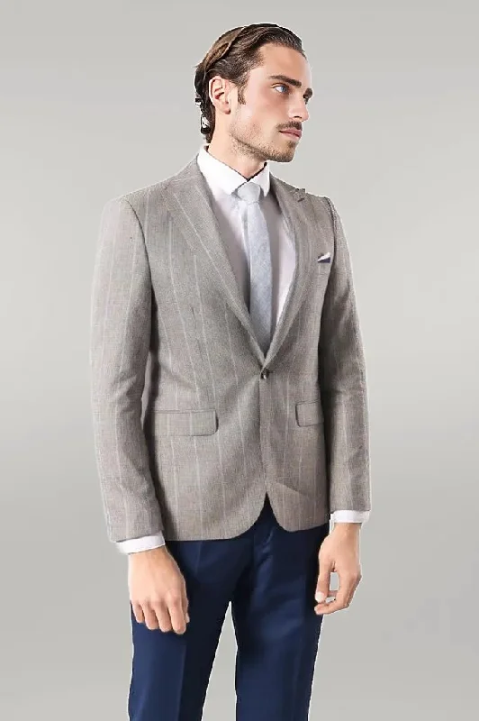 Men’s modern chalk-stripe suit-Single Button Plaid Cream Blazer - Wessi