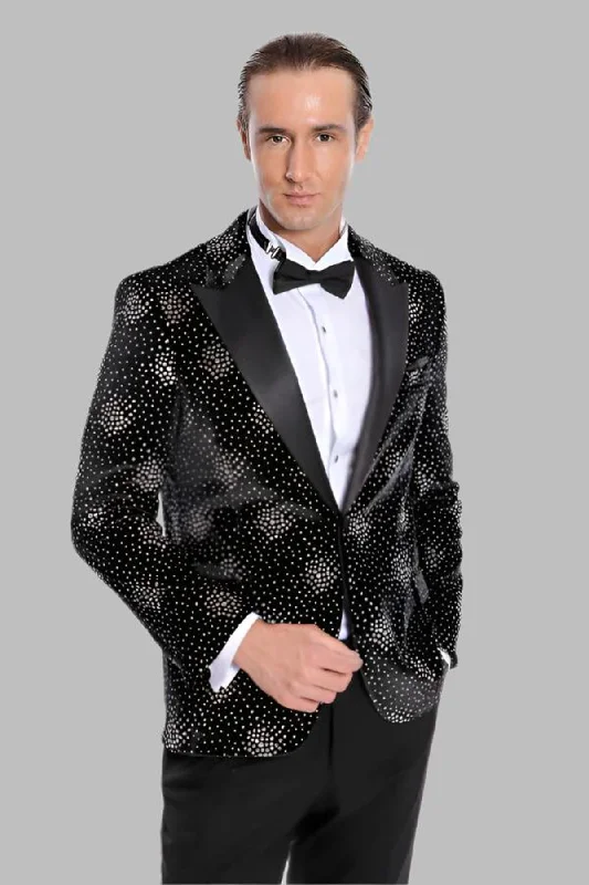 Men’s durable seersucker suit-Slim Fit Dot Patterned Black Men Sparkle Jackets - Wessi