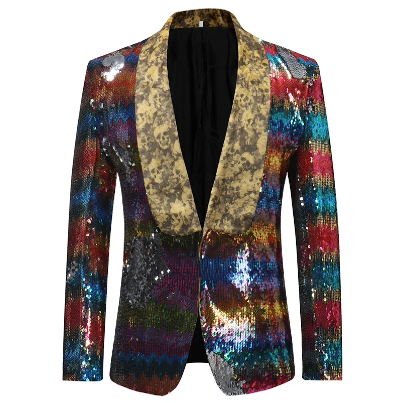 Men’s soft corduroy suit-Slim Fit Rainbow Gradual Sequins Blazer