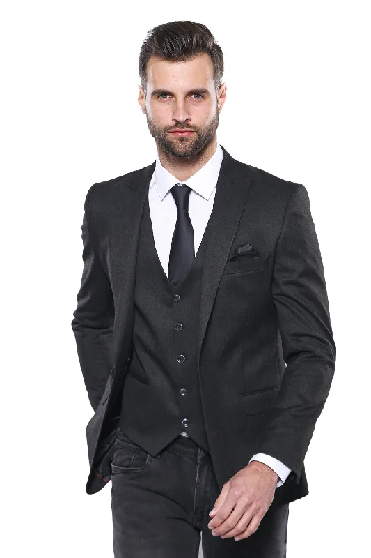 Men’s slim-fit poplin suit-Smoked Plain Blazer Vest Set | Wessi