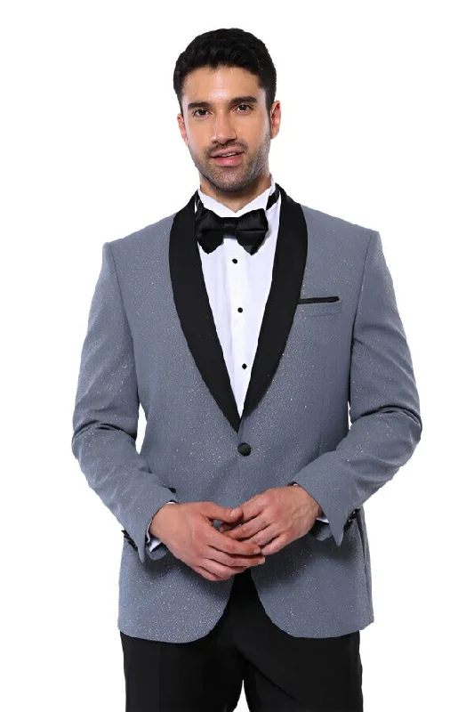 Men’s casual three-button suit-Smoked Shawl Lapel Sparkly Anthracite Tuxedo Jacket - Wessi