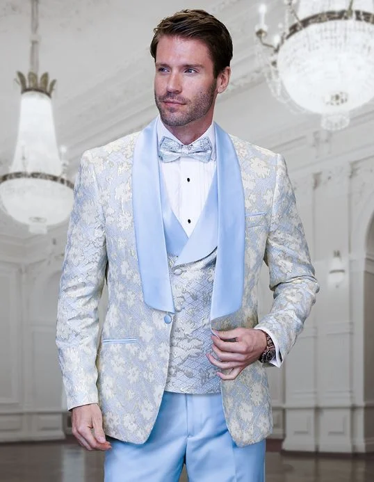 Men’s trendy shawl-collar suit-STATEMENT TIZANO SKY BLUE Suit