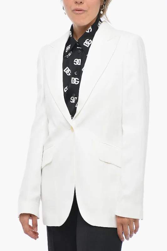 Men’s relaxed three-button suit-Stella McCartney One-button Flax Blend Blazer with Peak Lapel