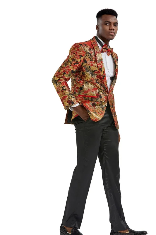 Men’s bright unstructured suit-Stylefyre Collection: Men's Single-Breasted Blazer In Red/Gold