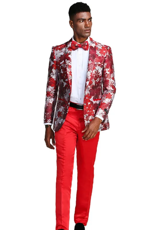 Men’s casual twill-blend suit-Stylefyre Collection: Men's Single-Breasted Blazer In Red