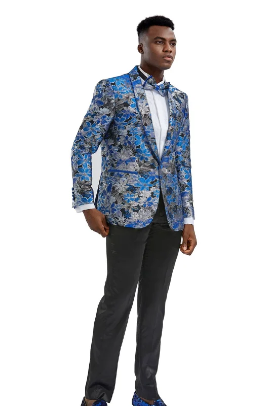 Men’s modern chambray suit-Stylefyre Collection: Men's Single-Breasted Blazer In Royal