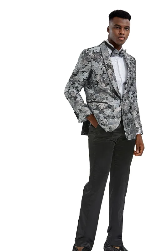 Men’s modern seersucker suit-Stylefyre Collection: Men's Single-Breasted Blazer In Silver