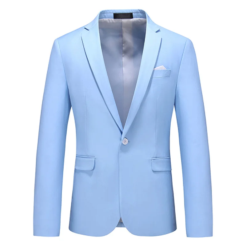 Men’s bold velvet suit-Fashion Jakcket One Button Casual Blazer Light Blue