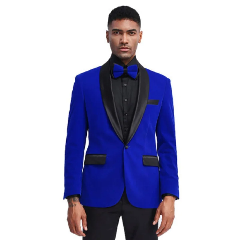 Men’s bright poplin suit-Trendy Tune Collection: Royal Solid Color Single Breasted Slim Fit Blazer