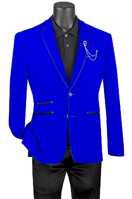 Men’s comfy velvet suit-Velourfy Collection: Royal Velvet with Faux Leather Trim Single Breasted Slim Fit Blazer