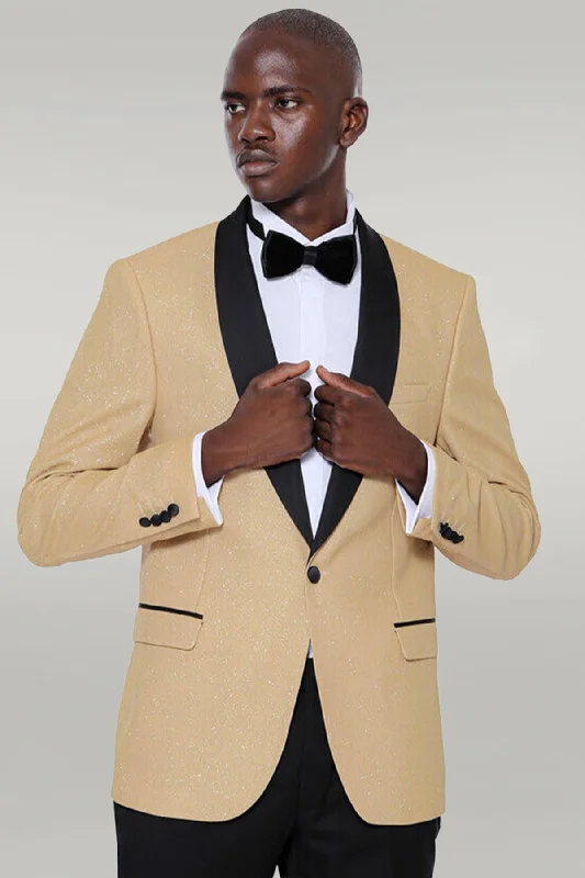 Men’s comfy three-button suit-Yellow Shawl Lapel Sparkly Tuxedo Jacket - Wessi