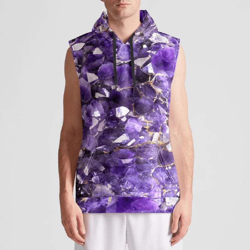 Men’s bright bamboo sweatshirt-Amethyst Aura Mens Sleeveless Pullover Hoodie