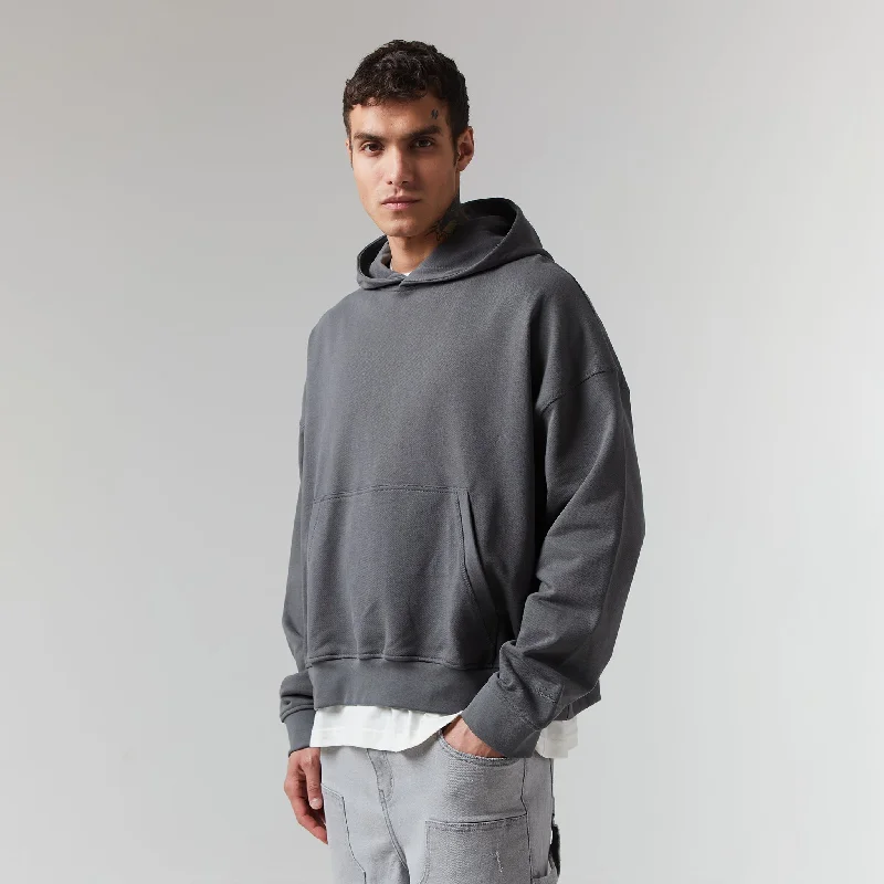 Men’s trendy acid-wash hoodie-Heavyweight Box Fit Hoodie | Dark Grey