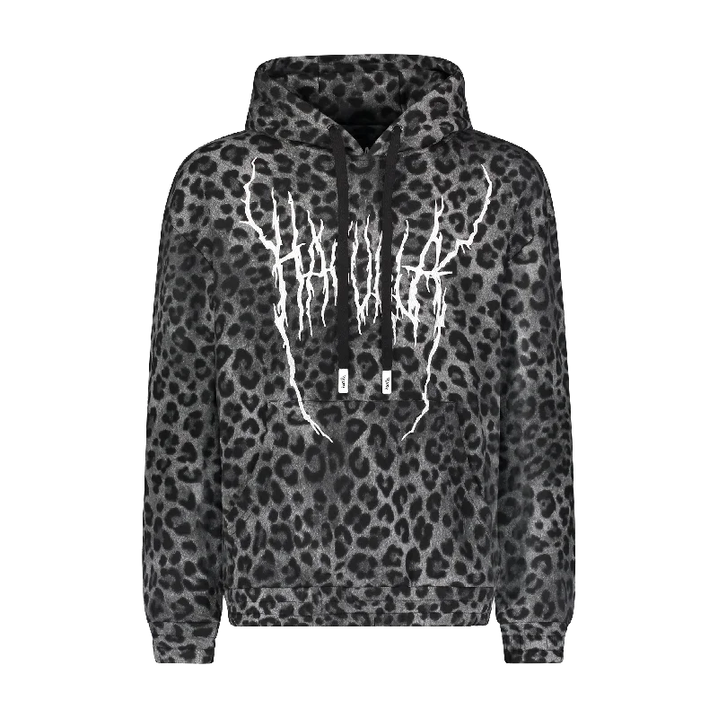 Men’s trendy faded hoodie-DEMON ANIMAL HOODIE GREY LEOPARD