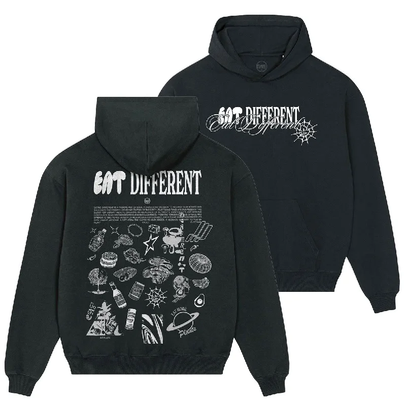 Men’s stylish acid-wash hoodie-Eat Different Deluxe Organic Box Hoodie - Black