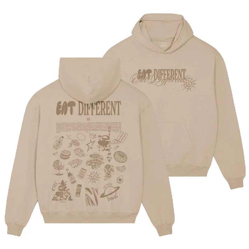 Men’s relaxed split hoodie-Eat Different Deluxe Organic Box Hoodie - Sand