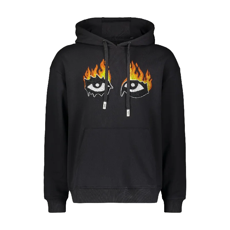 Men’s comfy french-terry hoodie-EYES ON FIRE HOODIE BLACK