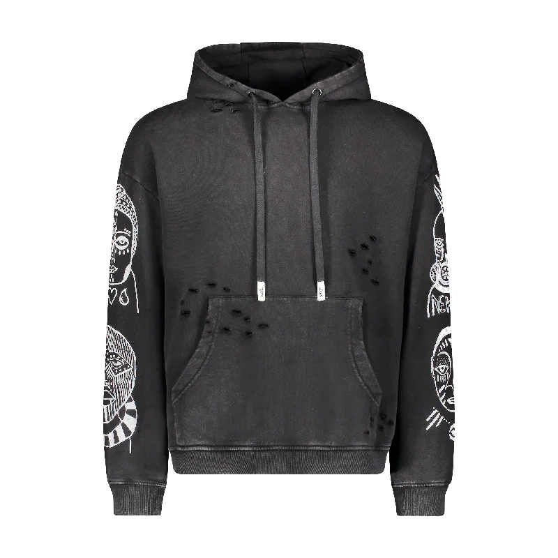 Men’s breathable acid-wash hoodie-HAC SOULS HOODIE BLACK