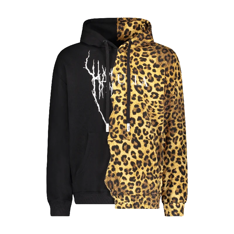 Men’s bold faded hoodie-HALF ANIMAL HOODIE BLACK/LEOPARD