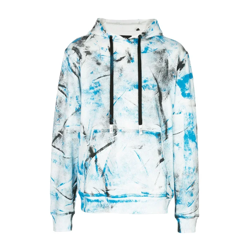 Men’s breathable drop-shoulder hoodie-HAND PAINTED HOODIE BLACK/BLUE