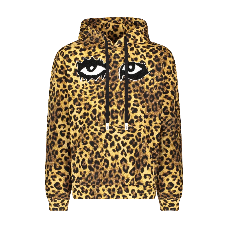 Men’s lightweight faded hoodie-ICONIC EYES ANIMAL HOODIE LEOPARD