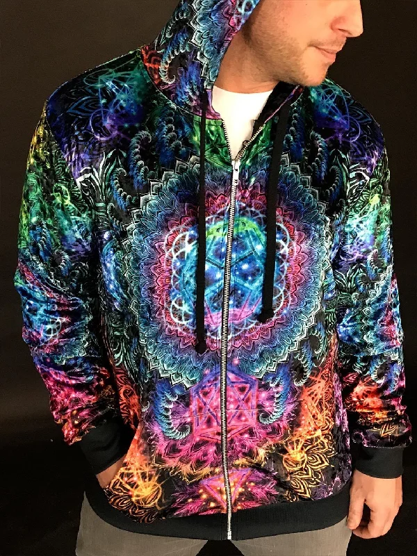 Men’s lightweight faded hoodie-Platonic Mandala V2 Zip Hoodie