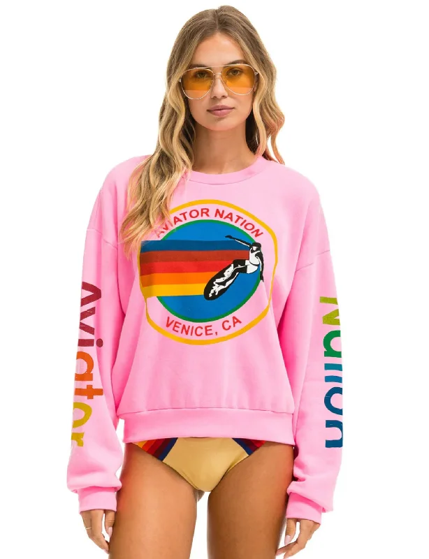 Men’s breathable heathered hoodie-Venice Relaxed Crew Sweatshirt, Neon Pink