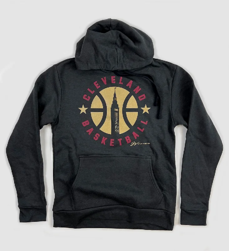 Men’s soft heathered sweatshirt-Black Cleveland Basketball Circle Hooded Sweatshirt