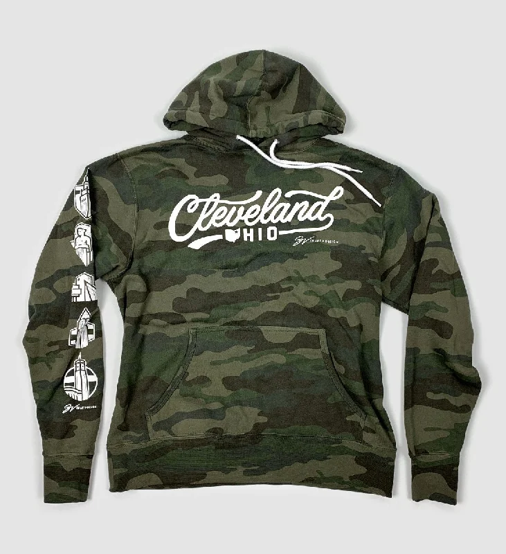 Men’s stylish bamboo hoodie-Camo Cleveland Script Hooded Sweatshirt