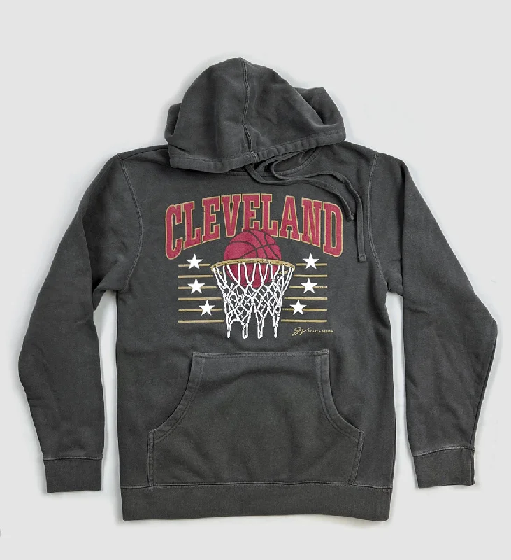 Men’s bold acid-wash hoodie-Charcoal Cleveland Basketball Vintage Hooded Sweatshirt