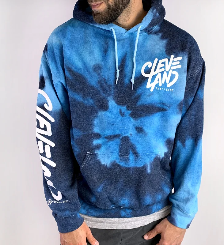 Men’s bright panel hoodie-Cleveland Blue Tie Dye Hooded Sweatshirt